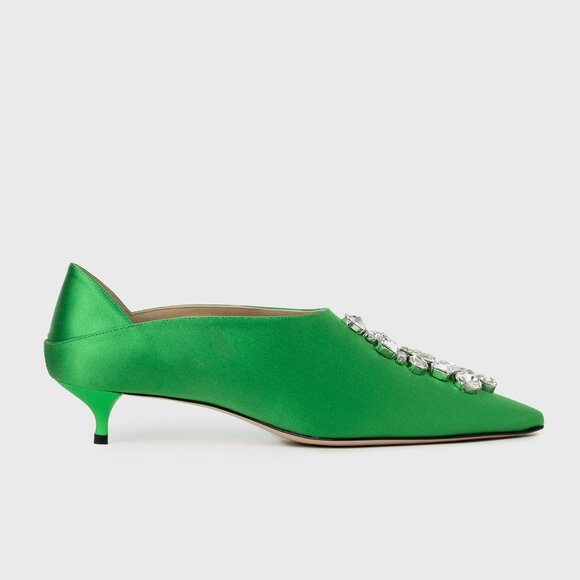 Ether Kelly Green Satin Heels, 30mm with Crystal Embellishments - Picture 5 of 9